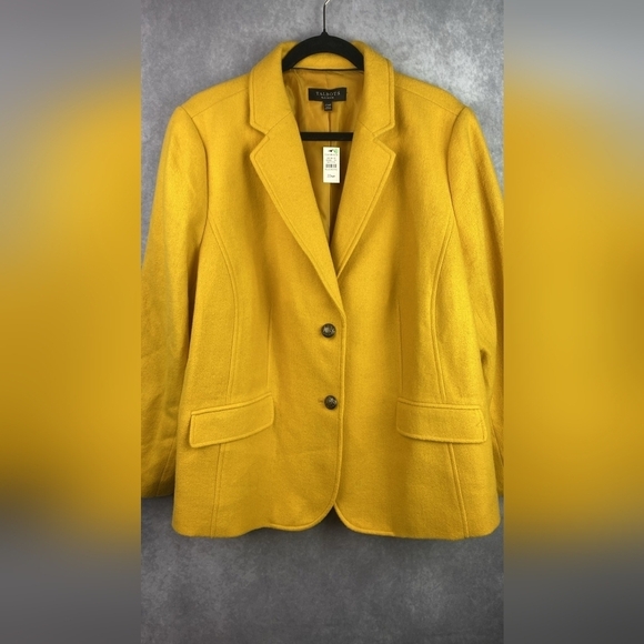 Talbots Classic Shetland Blazer Yellow Mustard Wool Office Women's Size 22WP - Picture 6 of 12